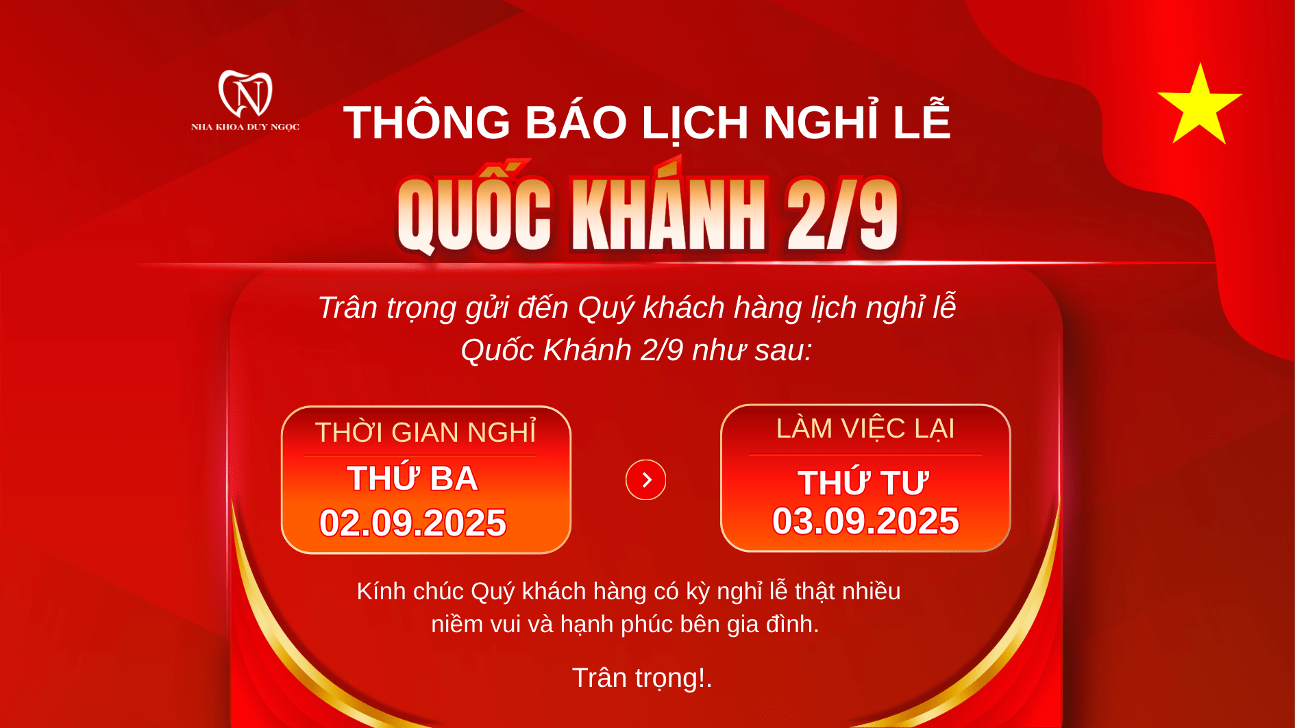 thông báo lịch nghỉ lễ 02/09